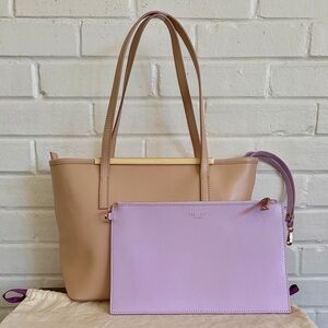 Ted Baker Beige and Lavender Shopper Tote Set